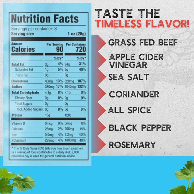 Brooklyn Biltong Air Dried Grass Fed Beef Snack, South African Beef Jerky (8 oz, Pack of 1) - Whole30 Approved, Paleo, Keto, Gluten Free, Sugar Free, Made in USA - (Original)