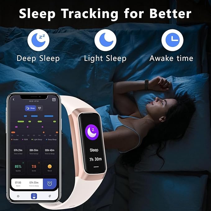 Fitness Tracker Activity Tracker 1.10''AMOLED Touch Color Screen,Smart Watch with 24/7 Blood Oxygen Heart Rate,Sleep Monitor,IP68 Waterproof,Step Counter Health for Women Men (White)
