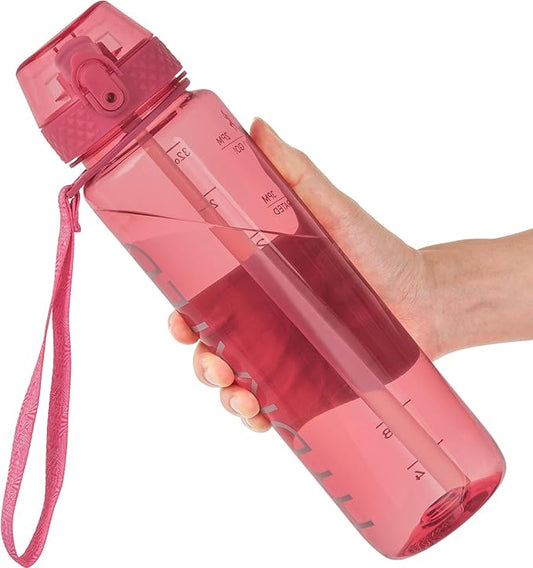 GOPPUS Water Bottle,Clear Water Bottles with Straw,32oz Sports Bottle With Time Markers-BPA-Free Tritan Wide Mouth Bottle Leakproof Motivational wate bottles for Gym,Hiking,School or Office(1 Bottle)