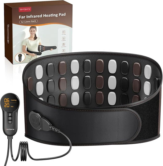 Comfytemp Far Infrared Back Heating Pad for Deeper Muscle Pain Relief, 50 Tourmaline Natural Stones FSA Eligible HSA FIR Waist Belt, 6 Heat 8 Timer, Birthday Gifts for Mom Dad, (No Massage or Battery)