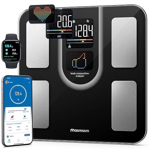 Scale for Body Weight, FSA&HSA Eligible, Smart Scale with 9-in-1 VA Display, High Precision Bathroom Scale 22 Body Composition Heart Rate BMI Body Fat Compatible with iOS & Android