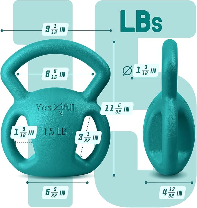 Yes4All Kettlebell, Strength Training Kettlebells for Women, Wide Multi-grip Textured Handle for Home Gym Exercises & Full Body Workout, Single 5–25 lb & Set of 10-15 lb