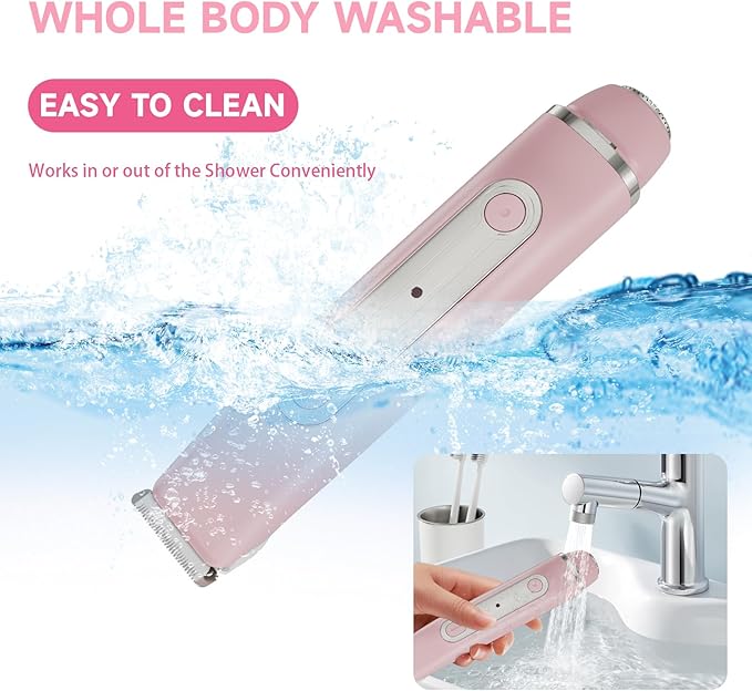 Bikini Trimmer for Women - 2 in 1 Women Electric Shaver,Cordless Body Razor for Trip,Replaceable Lady Facial Razor, IPX6 Waterproof&Easy Cleaning, Ceramic Blade, USB Charge 706 Pink
