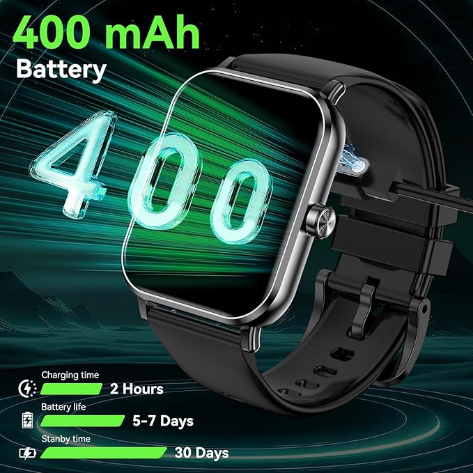 Smart Watch for Men Women, 1.85" HD Touchsreen Fitness Tracker, 120+ Sport Modes, 24/7 Heart Rate & Sleep Monitor, Pedometer, Calories, IP68 Waterproof, Fitness Watch for Android iPhone (Black)