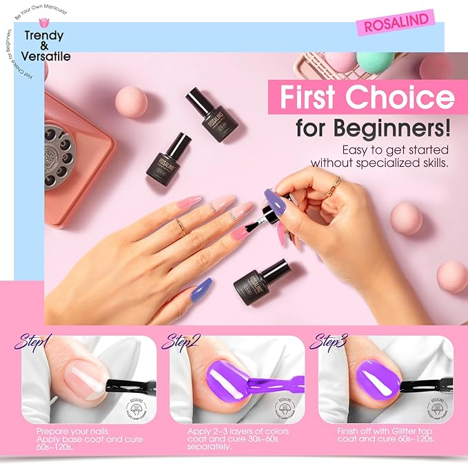 ROSALIND Pastel Gel Nail Polish Set, 12 Colors Pink Purple Blue Gel Polish Macaron Light Colors Pink Yellow Gel Polish Set Soak Off Spring Summer Rainbow Gels Polish Collection for Nail Art Gift