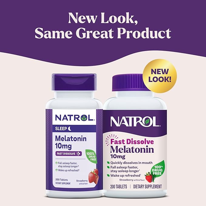 Natrol Fast Dissolve Melatonin 10 mg, Melatonin Supplements for Restful Sleep, Sleep Support for Adults, 200 Strawberry-Flavored Tablets, Up to a 200 Day Supply