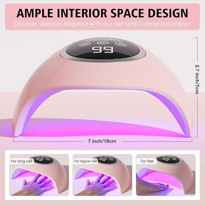 72W UV LED Nail Lamp, 2026 New Upgrade UV Light for Gel Nails with 18 Beads, 3 Timer Nail Dryer, LCD Display, Auto Sensor, Professional Nail Lamps for Gel Polish – Perfect Christmas Gifts, Pink Lamp