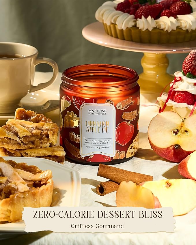 M&SENSE Christmas Candles Cinnamon Apple Scented, Soy Wax 11.6oz 70 Hours Long Lasting Burn, Holiday Candle for Kitchen Dining Room Fall Decor, Winter Relaxing Gifts for Women