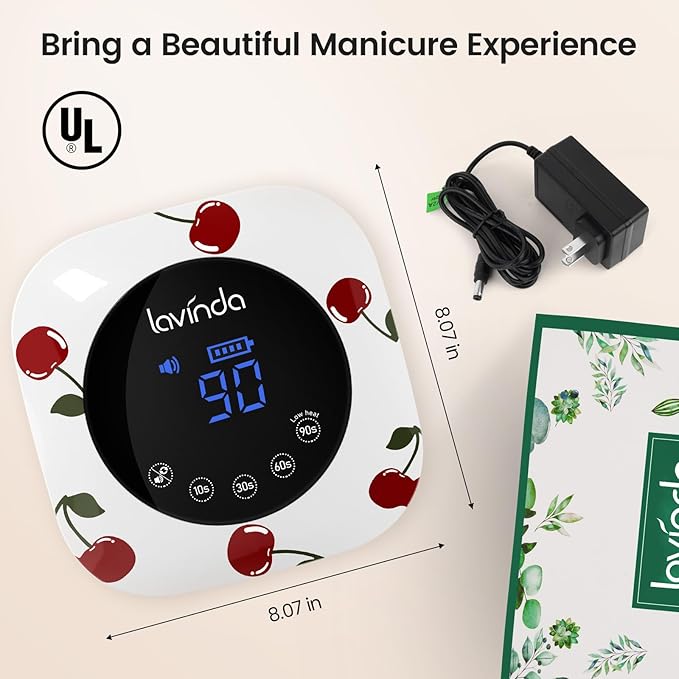 Lavinda 54W Nail Lamp UV Light for Gel Nails Rechargeable Cordless UV Lamp Nail Light with 4 Timer, 2X Faster Professional Gel Polish Curing Nail Dryer for Salon Use-Cherry Print