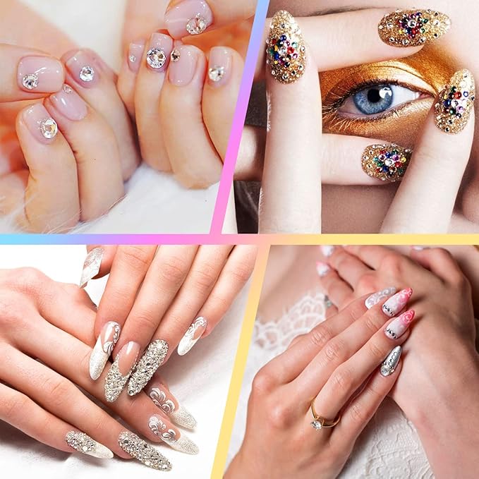 3972pieces Nail Art Rhinestones Kit Nail Gems Ab Flatback 6 Sizes Rhinestones for Nail Art Craft(Clear)