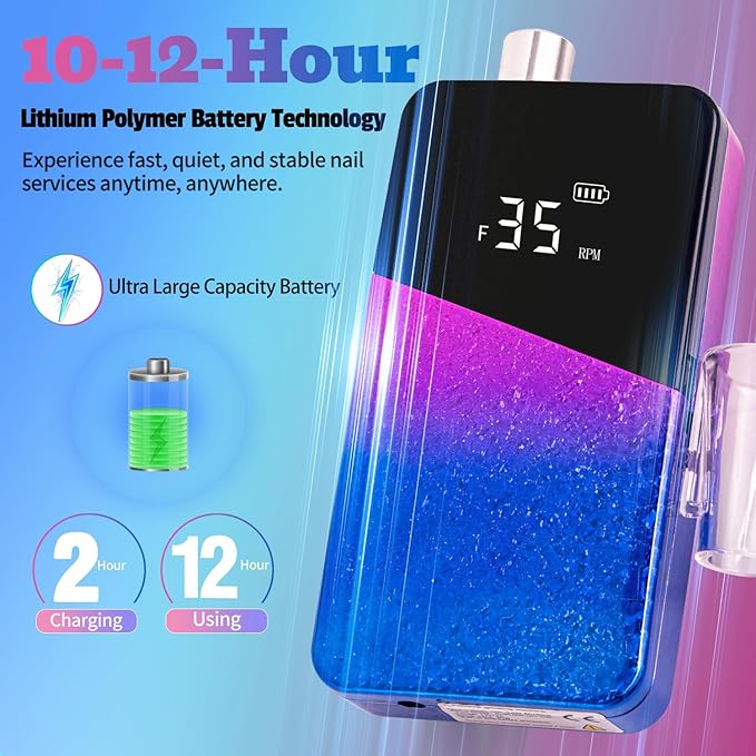 Nail Drill Portable Electric Nail File 35000RPM Electric Nail Drill Cordless Professional with Bits for Acrylic Gel Nails Nail E-File Machine Manicure Polishing for Salon Home (Snowflake Blue)