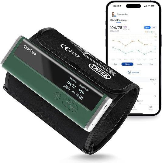 Checkme Blood Pressure Monitor for Home Use - Upper Arm Cuff, Bluetooth BP Machine, Accurate Readings in 30 sec, App Enabled for iOS & Android, Stores 50 BP Readings, Green