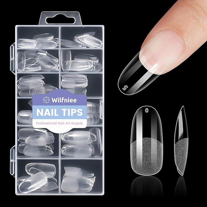 Medium Oval Round Nail Tips: 240Pcs Pre-shaped Full Cover Clear Gel Nails Tip, 12Sizes Acrylic Fake Press on Nail Tips for False Extension Manicure Salon DIY at Home