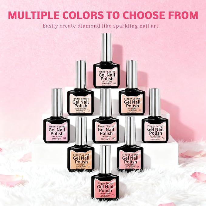 Gel Nail Polish Set, Cat Eye Gel Polish Kit, Holographic Reflective Magnetic Shimmer Glitter Nude Brown Pink Skin Tones Nail Art, Manicure Salon DIY Gifts, Soak Off, UV/LED Cured (9 Colors G)