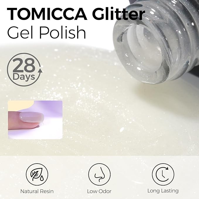 TOMICCA White Pink Gel Nail Polish, Sparkle Silver Gel Polish, Soak Off UV Transparent Shimmer Neutral Jelly Nail Polish Gel Clear Color Nail Art DIY Manicure Salon