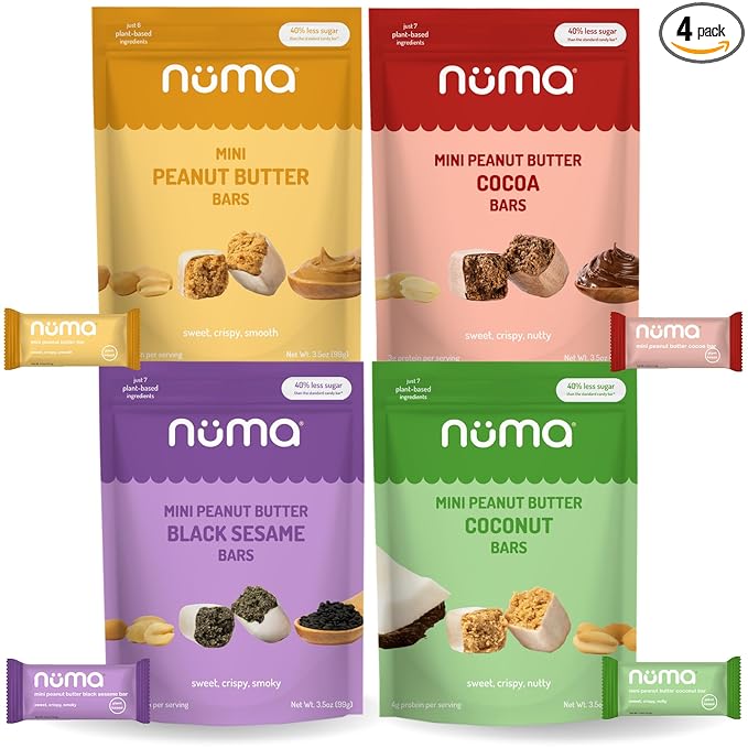 Mini Peanut Butter Bars Variety Pack – Vegan, High Protein, Low Sugar, Low Calorie, All Natural, Gluten Free – Crunchy Plant Based Snack – 4 Bags with 8 Individually Wrapped Pieces