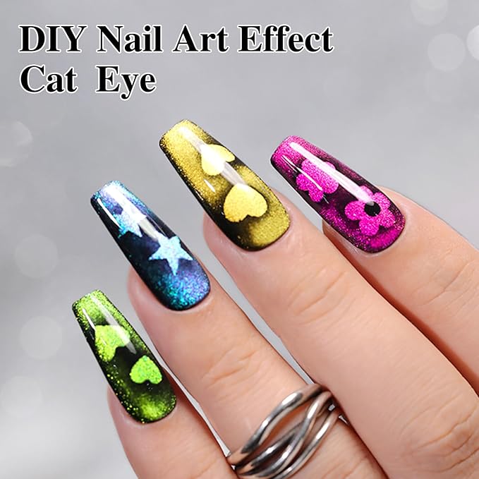 Double Rhythm 6 Colors Cat Eye Gel Polish Set Shimmer Glitter with Magnet Holographic Reflective Magnetic UV Nail Art Kit (6-Kit 27)