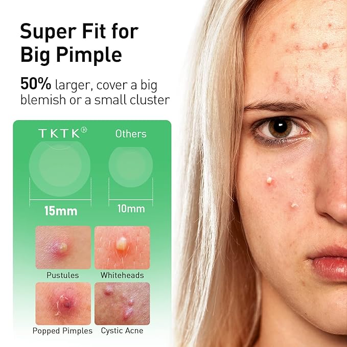 Pimple Patches, 15 mm Invisible Acne Patches for Face with Salicylic Acid, 0.01cm Extra Thin Outer Edge, Hydrocolloid Zit Patch for Pustule, Whitehead, Cystic Acne Spot, 96 Count