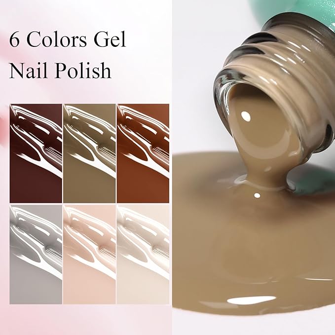 10ml Hema Free Fall Gel Nail Polish Set 6 Colors Beige Brown Taupe Gel Polish Kit Soak Off Nail Art Salon Home DIY Gift for Women