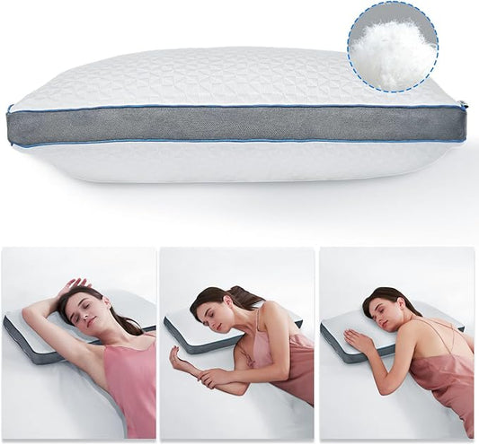 Original Adjustable Firm Pillow, Unique Bed Pillows for Sleeping,Comfort for Neck and Shoulder Pain - 750 Fill Power Down & 42D High Density Memory Foam Filling for Side,Back, Stomach Sleepers