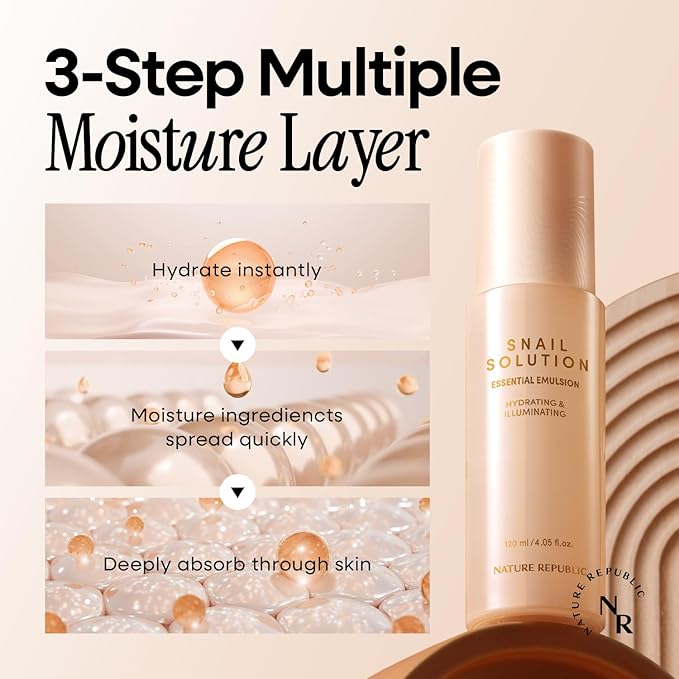 Nature Republic Snail Mucin Toner Emulsion Cream Set - Korean Skincare, Hydrating with Niacinamide, Face Moisturizer, Moisturizing Skin Care, Glow, Mucus