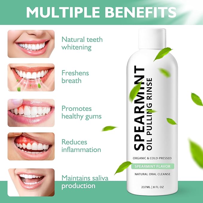 Spearmint Oil Pulling Rinse, Cold Pressed Coconut Oil Mouth Wash, Spearmint and Coconut Pulling Oil,for Breathe Mouth,Gentle Deeply Cleans