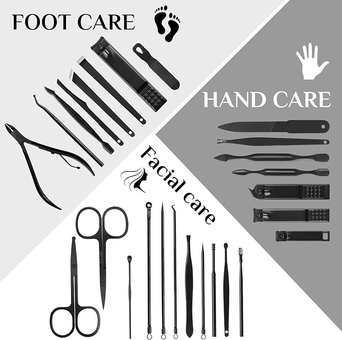 Manicure Set Professional Nail Clipper Kit-26 Pieces Stainless Steel Manicure Kit,Nail Care Tools with Luxurious Travel Case Nail Grooming Kit Present for Men Husband Boyfriend Parent