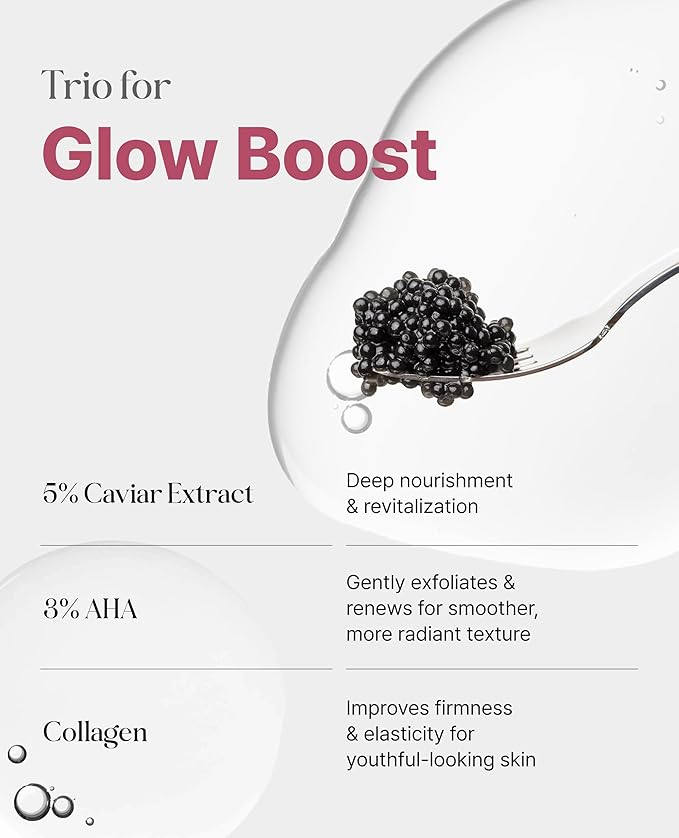 Delere Caviar AHA 3% Glow Toner | Korean Collagen Exfoliating Toner | Korean Exfoliator for Radiance, Collagen Skin Care, 250ml