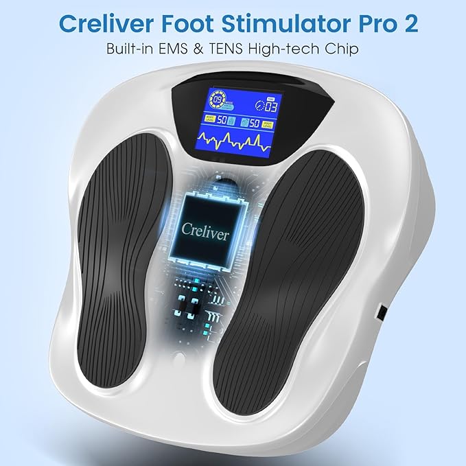 Creliver EMS Foot Stimulator Pro 2, EMS Foot Massager for Neuropathy Feet with TENS Pads, TENS Neuropathy Foot Massager for Circulation, Pain Relief, Plantar Fasciitis, 99 Levels, FSA HSA Eligible