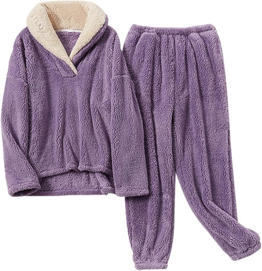 Peaceglad Mens Fluffy Coral Fleece Pajamas Set Pullover Pants Loose Plush Warm Loungewear Sleepwear