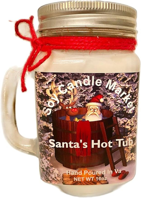 Soy Scented Candles | Handmade & Highly Aromatic Candles Burns Upto 85 Hours in Glass Jar - Perfect for Home Decor, Wedding, Birthday, Dinner (Santas Hot Tub, 12 oz)