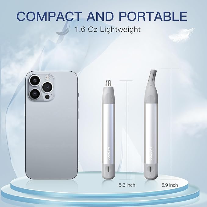 Nose Hair Trimmer for Men & Women, 2in1 Rechargeable Ear and Nose Hair Trimmer, Waterproof Electric Eyebrow Trimmer & Facial Hair Remover Grooming Kit Silver