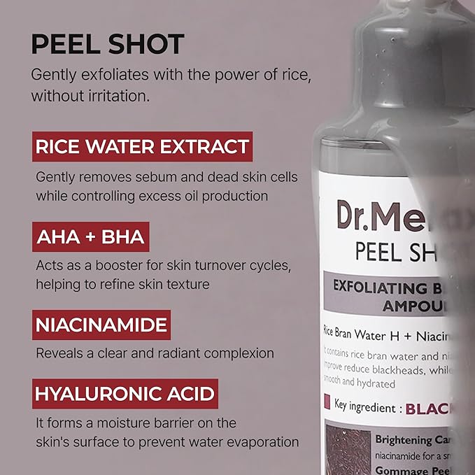 Dr.Melaxin Peel Shot Glow Black Rice Peeling Ampoule 80ml Daily Soft Exfoliating Face and Body Scrub Dead Skin Cells Remover for All Skin Types korean skin care
