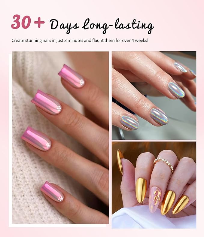 Gold Chrome Nail Powder - 6pcs Sparkly Laser Holographic Nail Powder Metallic Mirror Effect Pink Nail Chrome POwder, White Pearl Pigment Holo Iridescent Glitter Dust Kit, Nail Art Decoration