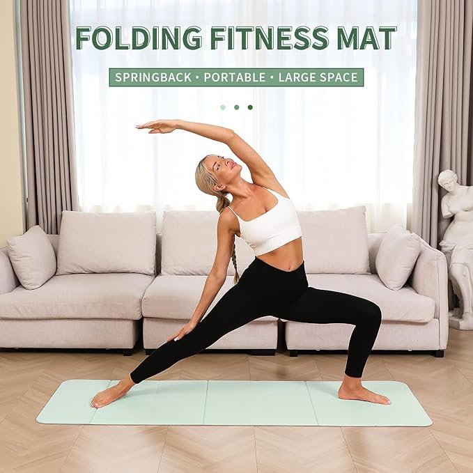 Foldable Yoga Mat - 10mm Extra Thick, 75"26" Non-Slip Exercise Fitness Mat | SGS Eco-Certified, Portable for Yoga/Pilates/Studio/Home Workout