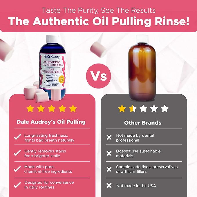 Oil Pulling for Teeth and Gums | Made in USA Bubble Gum Flavored Organic Sesame Oil Oral Rinse Mouth wash | Ayurvedic Pulling Rinse to Freshen Your Breath | Oral Care Teeth Whitening Mouthwash-8 FL Oz