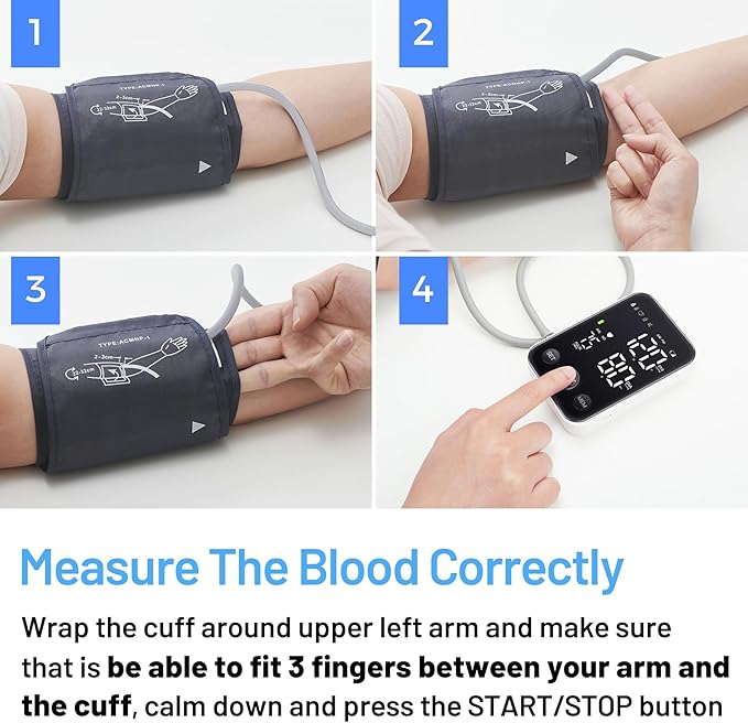 Blood Pressure Monitor Upper Arm Machine Accurate Adjustable Manual BP Cuff Kit Led Backlit Display 2 Users 240 Sets Memory Includes Storage Bag Black