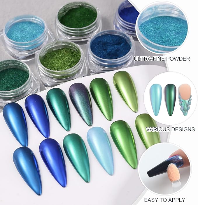 24 Colors Chrome Nail Powder Set Holographic Iridescent Mirror Effect Metallic Nail Powder Unicorn Aurora Pearl Dust Nail Pigment for Gel Nails DIY Nail Decorations