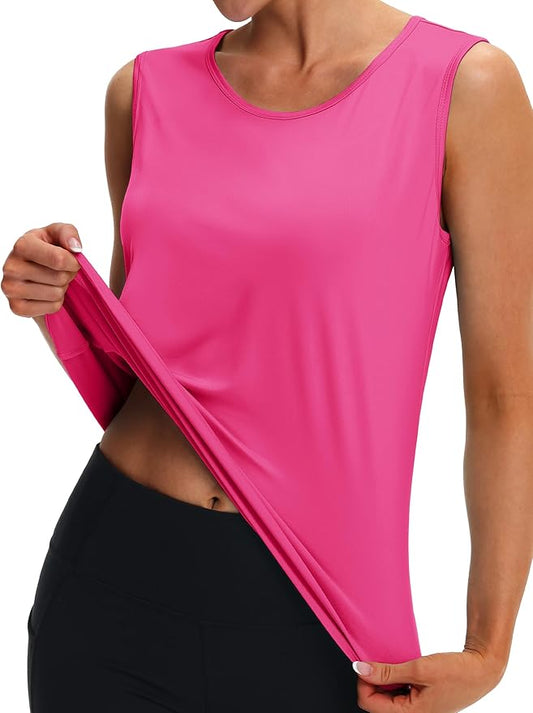 MAGCOMSEN Women's Workout Tank Top Athletic Muscle Sleeveless Crew Neck Shirt UPF 80+ Moisture Wicking Gym Running