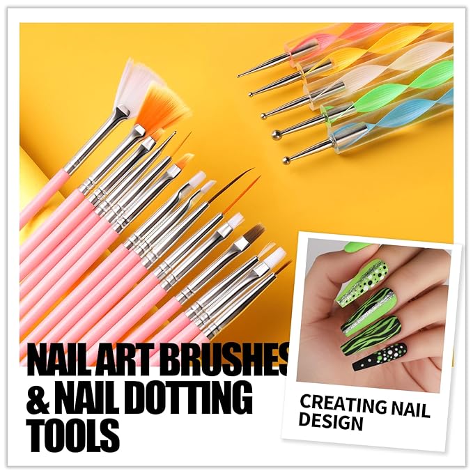 Teenitor Nail Art Brushes Nail Art Tools, Nail Brushes for Nail Art Kit with Nail Stickers, Nail Design Tools Nail Design Brushes Nail Gems, Nail Stuff Dotting Tools Nail Art Stickers Nail Supplies