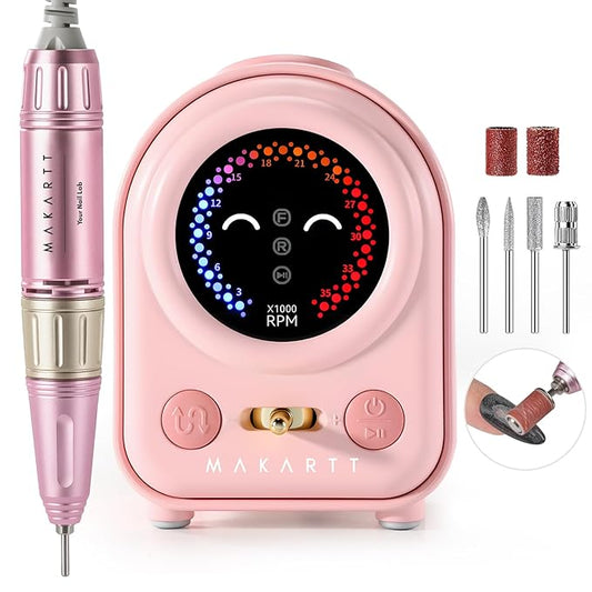 Makartt Electric Nail Drill - Professional 35000RPM E-File Machine Portable Nail Drill Kit with Drill Bits,Cute Compact Efile Salon Use Low Noise Manicure Pedicure for Acrylic Gel Nails Pink
