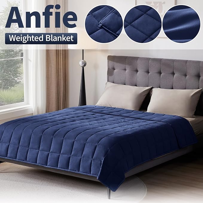 Weighted Blanket Queen Size (60"x80" 25lbs),Ultra Soft and Cozy Cooling Weighted Blanket Queen Size for Adult,Heavy Blanket with Machine Washable Soft Blanket, Blue