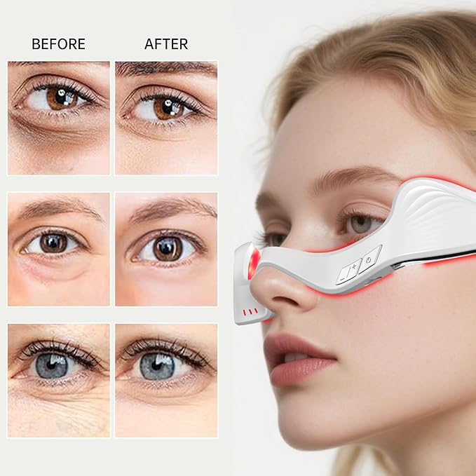 Red Light Eye Massager,Red Light Glasses,Under Eye Light Therapy Device,Red Light Beauty Device Eye Massage Light-Weight,Reducing Dark Circles,Puffiness,Wrinkles,Relieve Eye Bags,Eye Fatigue (Milky)