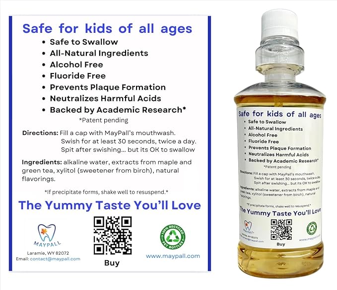 Maple Flavored Kid's Mouthwash, Safe to Swallow, Natural, Promotes Healthy Teeth, Gentle Taste, No Burn, Fluoride Free, Alcohol Free, 16.9oz (Pack of 2).