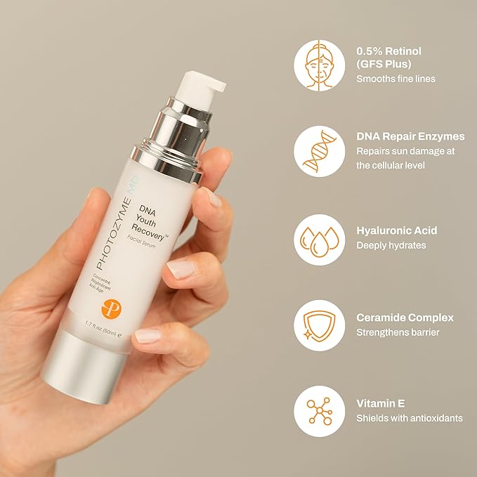 Photozyme Petite Duo Travel Set – Anti-Aging Skincare Kit with DNA Repair Serum & 0.5% Retinol Night Serum – Travel Size Hydrating & Brightening Serums for Fine Lines & Sun Damage – Two 0.5 fl oz
