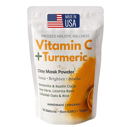 ProSeed Turmeric Vitamin C Clay Mask – Face & Body Powder Mask with Oats, Aloe & Natural Clays for Sensitive Skin, Pores, Blemish Appearance, Even Skin Tone Scarring, Dull Skin, Blackheads