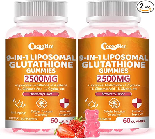 2 Packs 2500MG Liposome Glutathione Gummies, Composite L-Cysteine, Collocation Milk Thistle, Increas 98% Absorption Rate, Antioxidant Anti-Aginga