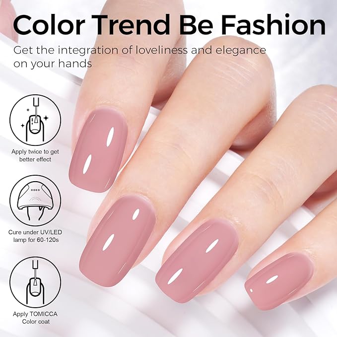 TOMICCA Pink Brown Nail Polish - Dirty Pink, Nude, Soak Off UV Gel Nail Art Manicure Salon DIY