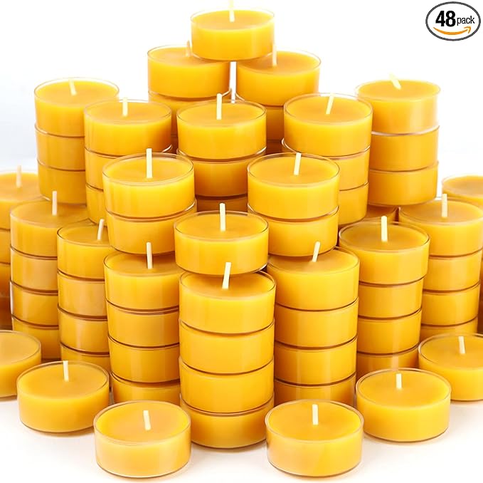 48 Packs Beeswax Tealight Candles, 100% Pure Beeswax Candles | 4-Hour Extended Burn Time | Natural Beeswax Tea Candle in Clear Cup, Perfect for Home Decor,Air Purification,Fragrance