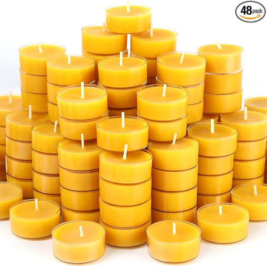 48 Packs Beeswax Tealight Candles, 100% Pure Beeswax Candles | 4-Hour Extended Burn Time | Natural Beeswax Tea Candle in Clear Cup, Perfect for Home Decor,Air Purification,Fragrance
